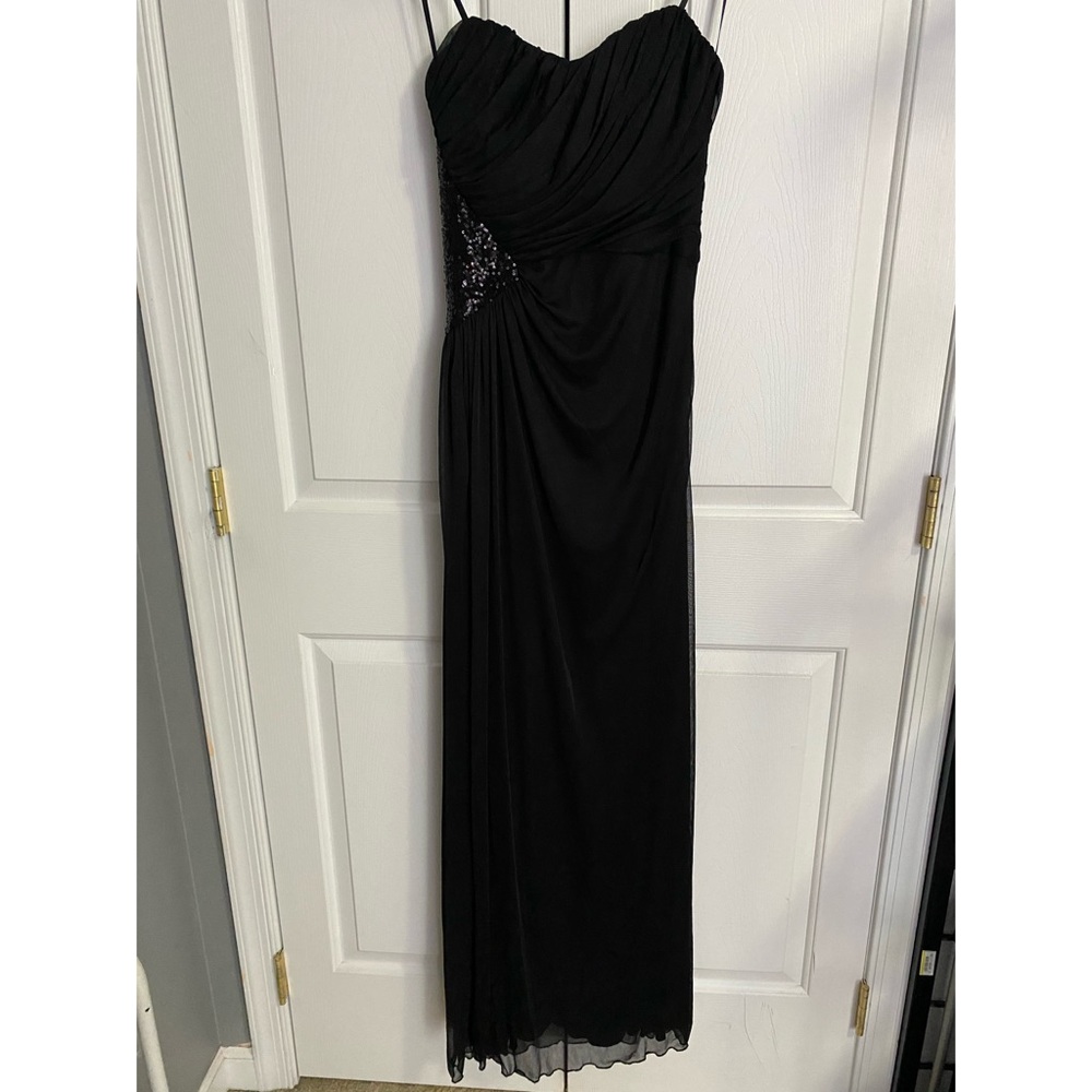 Black strapless dress.